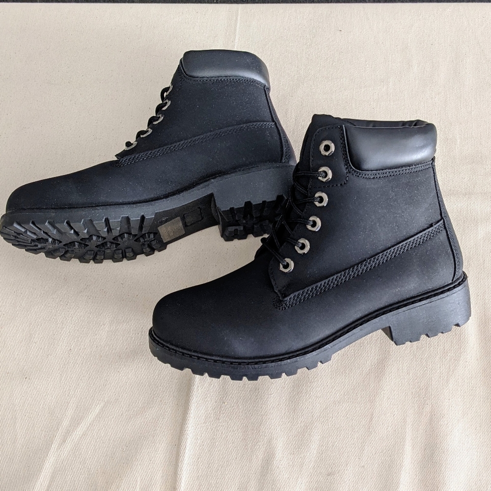 Black Lace up Combat Platform Low Heel Boots